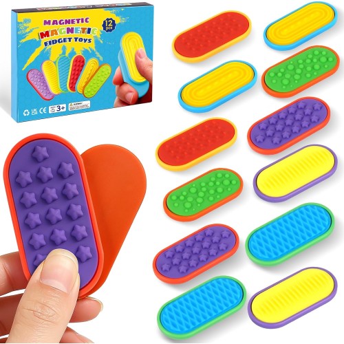12PCS Silicone Magnetic Slider Toys，for Adults & Teens, Relieves Stress and Anxiety in Children with Autism. A Must-Have Toy for Office Desk Toy, Stocking Stuffers for Women Men Teen Gift